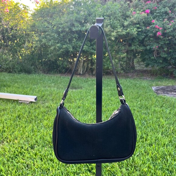 Steve Madden Black Nylon Rhinestone Crystal Baguette Shoulder Bag - Picture 2 of 13
